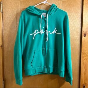 Victoria’s Secret Pink Green Zip Up Hoodie - Size XL